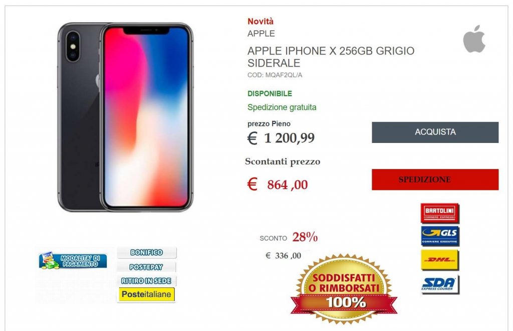 Smartphone iphone x 64Gb 256Gb sbloccato Garanzia e fattura